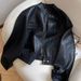 Women's Short Biker Jacket Faux Leather Cropped Jacket Stand Collar Stylish Outerwear For Spring & Fall_ecoleips.com
