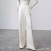 Women's High Waist Wool Wide Leg Pants - Machine Washable Straight Trousers With Elegant Drape For Casual & Office Wear (Black/White/Gray Mix/Navy)_ecoleips.com