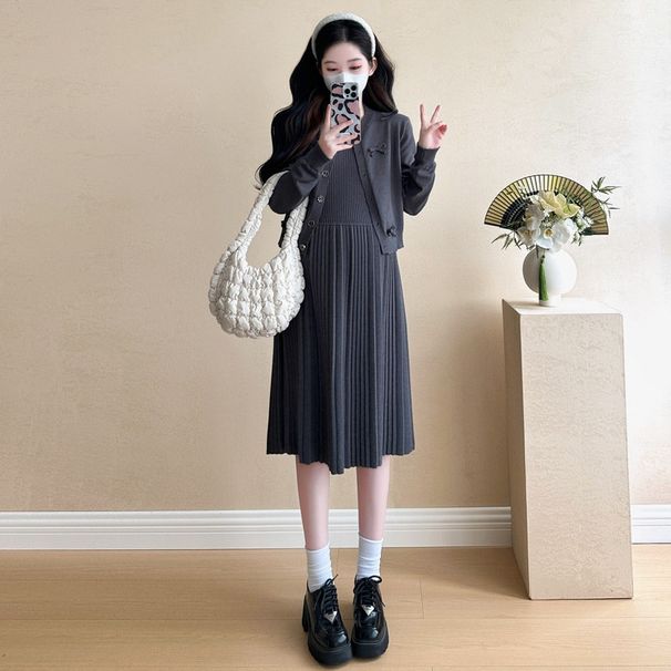 Autumn New Korean Fashion 2-Piece Knitted Maternity Dress For Pregnant Women_ecoleips.com