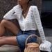 2026 New European And American Style Sexy Hollow Cardigan For Women, Solid Color Long Sleeve V-Neck Short Knit Top_ecoleips.com