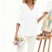 2026 Women's Solid Color V-Neck Slit Three-Quarter Sleeve Chiffon Shirt Loose Commuter Casual Top T_ecoleips.com