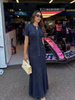 Elegant French Sequin Knit Maxi Dress Women Round Neck Cinched Waist Short Sleeve Button Detail Robe Summer Party Evening Gown_ecoleips.com