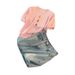 Women's Clothing New Summer Style Round Neck Colorful Button Sweater Short Sleeve Denim Skirt Two Piece Suit_ecoleips.com