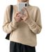 Women's High Neck Chunky Knit Sweater - Oversized Casual Turtleneck Pullover, Soft Acrylic Blend, Solid Color Winter Thermal Top (Grey, Black, Beige)_ecoleips.com