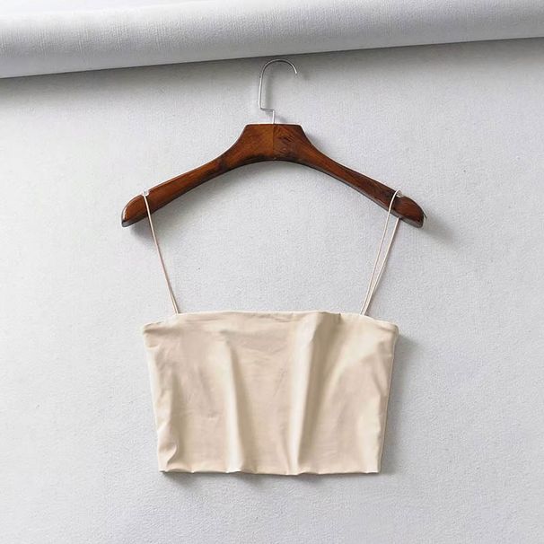 Women's Clothing Street Shooting Thin Rubber Band Suspenders Small Vest Women's Short Flat Mouth Solid Color Tube Top_ecoleips.com