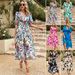 Women's Clothing Summer Temperament Waist V Neck Printed Long Skirt_ecoleips.com