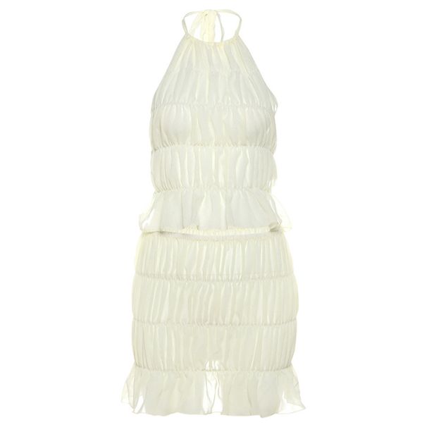 2025 Winter New Women's Fashion Sexy Pleated Halter Backless Slim Vest Short Skirt Set_ecoleips.com