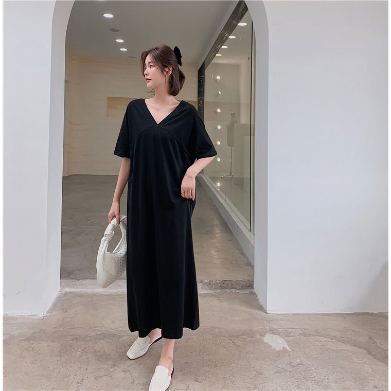 plus Size 300 Pounds Long Dress Women's Summer New Style 200 Pounds Korean Loose Knee-Length Short-Sleeved T-Shirt Dress_ecoleips.com