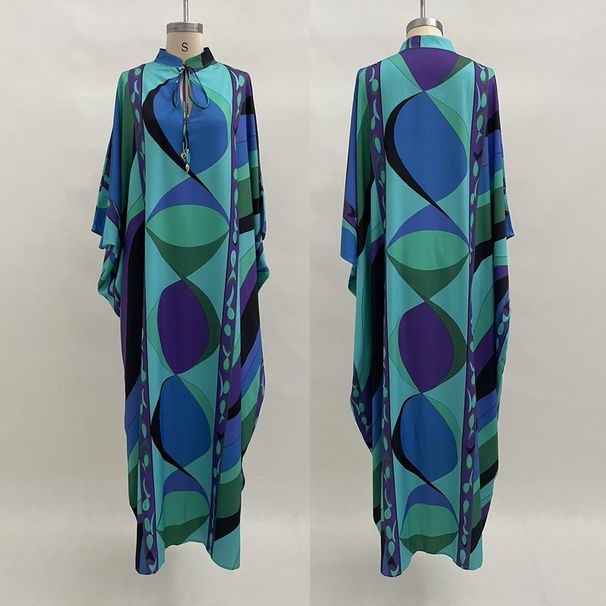 Women's Clothing Round Neck Tie Print Dress Intellectual Style American Summer New_ecoleips.com