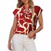 2025 Women's Summer Printed Casual Shirt Top With Bowknot V-Neck Short Sleeve_ecoleips.com