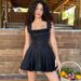 Black Square Neck Suspender Dress Sexy French Ruffle Lace Patchwork 2024 European American Cross Border Wholesale Women's Clothing_ecoleips.com