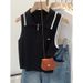 Women's Red Sleeveless Knitted Vest High-End Design Half Zip Collar Summer Outerwear Niche Top_ecoleips.com