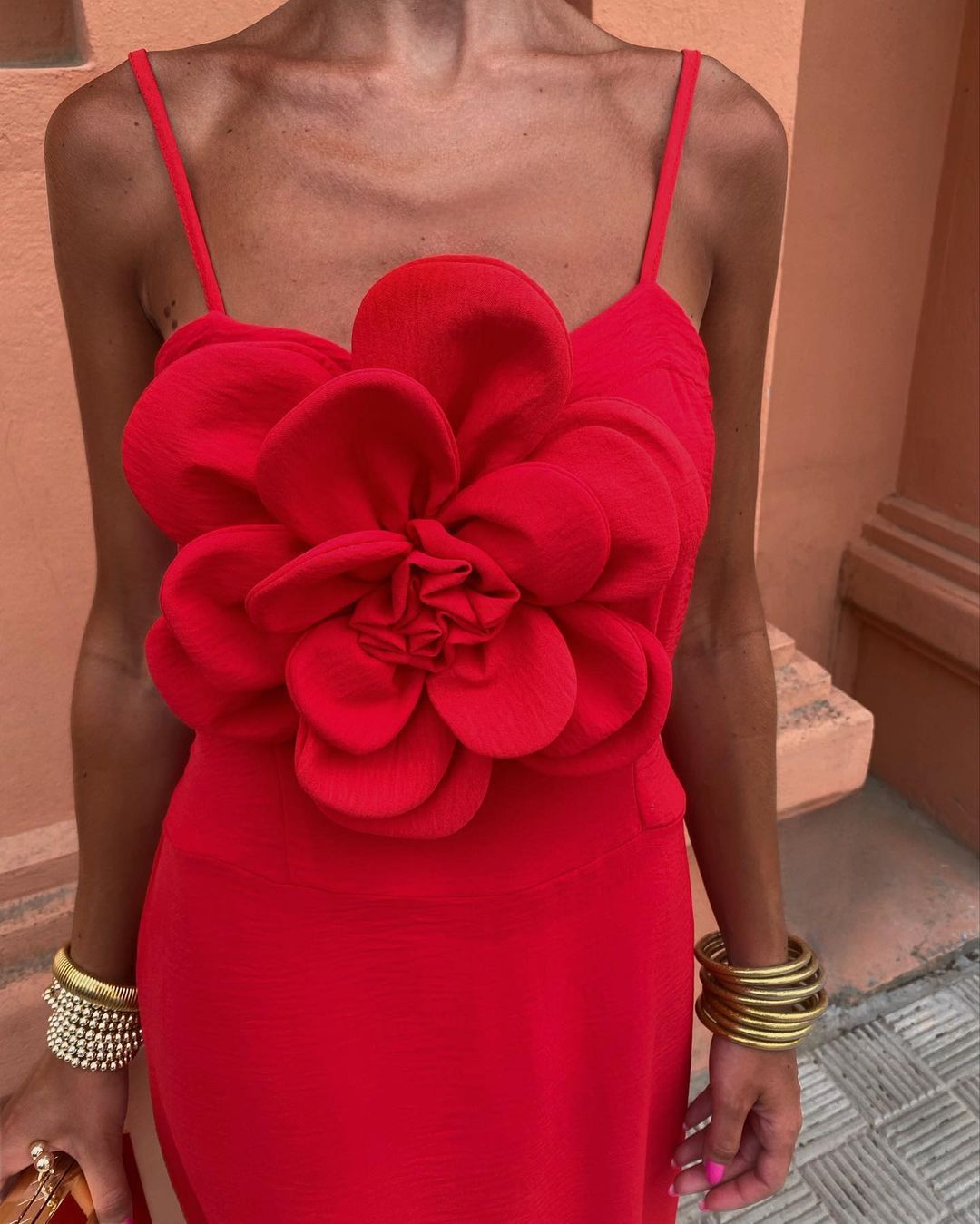 Women's Clothing Ice Silk Wrinkle Handmade Large Flower Sling Female Evening Dress Long Skirt_ecoleips.com