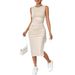 Women's Clothing Sleeveless Vest Skirt Pleated Drawstring Slim Hip Skirt Dress Summer_ecoleips.com