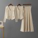 Women's Autumn/Winter Knitted Cardigan And Skirt Set Casual Fashion Ribbed Three Piece Short Skirt Cross Border Russian Style_ecoleips.com
