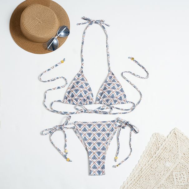 Women's Clothing Print Strap Split Swimsuit Female Backless Sexy Bikini_ecoleips.com