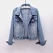 Women's Denim Jacket With Hood Oversized Casual Coat Long Sleeve Spring/Fall Outerwear Comfortable Stretch Fit For Students Work ( Light/Deep Blue)_ecoleips.com