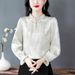 New Chinese-Style Traditional Chinese Top, Spring Black Fungus Edge Button-Up Long-Sleeved T-Shirt, Design Sense, Niche_ecoleips.com