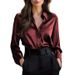 Women's V-Neck Office Blouse – Wrinkle-Resistant Polyester Work Shirt (S-XXL, Black/Burgundy/Navy)_ecoleips.com