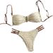 Women's Clothing Color Blocked Tie-Up Bikini Three-Piece Swimsuit Sexy Beachwear For Summer Vacation_ecoleips.com