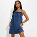 Women's Clothing Fresh Floral Embroidery Denim Suspender Dress Loose A-Line Skirt_ecoleips.com