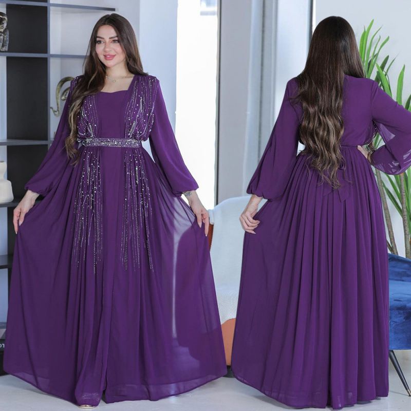 Muslim Women's Clothing Hot Diamond Belt Long Gown Evening Dress Long Skirt_ecoleips.com