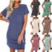 Women's Casual Twist-Front Short Sleeve Dress With Pockets - Color Block Summer Dress With Flattering Fit_ecoleips.com
