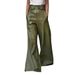 Women's High-Waisted PU Leather Pants Loose Fit Slim Leg Casual Flared Trousers With Pockets For Spring/Autumn_ecoleips.com