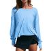 Women's American Style Loose Fitting Long Sleeved Backless Top Youthful Cutout Short round Neck T-Shirt Casual Fashion_ecoleips.com
