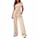 2026 New Cross-Border European American Women's Clothing Solid Color Casual Fashion V-Neck Top And Wide-Leg Pants_ecoleips.com