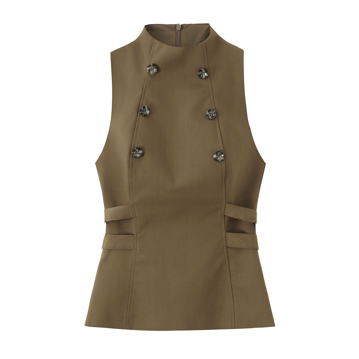 Cross-border European And American Women's Fashion INS Popular Sleeveless Double-breasted Button Top_ecoleips.com