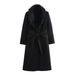 Women's Wool Blend Coat With Luxe Faux Fur Collar – Elegant Lace Trim, Mid-Length Trench Style For Early Spring (Black/Khaki, Sizes XS-L_ecoleips.com