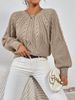 Women's Clothing Vintage Cable Knit Sweater Women's Casual Boho Chic Pullover Top With Diamond Pattern_ecoleips.com