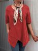 Women's Clothing Oblique Pocket Irregular Hem Round Neck Linen Mid Sleeve T Shirt_ecoleips.com
