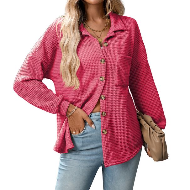 Women's Clothing Women's Autumn And Winter New Loose Waffle Casual Commuting Versatile Shirt_ecoleips.com