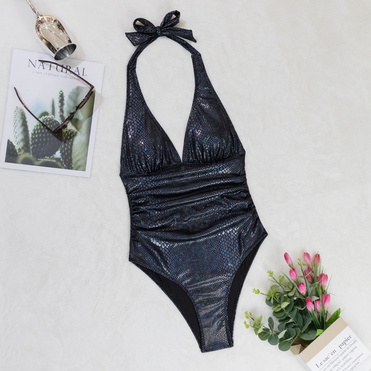 Women's Clothing Swimsuit Women's New Black Snakeskin One-piece Bikini Sexy Pure Desire High-end_ecoleips.com