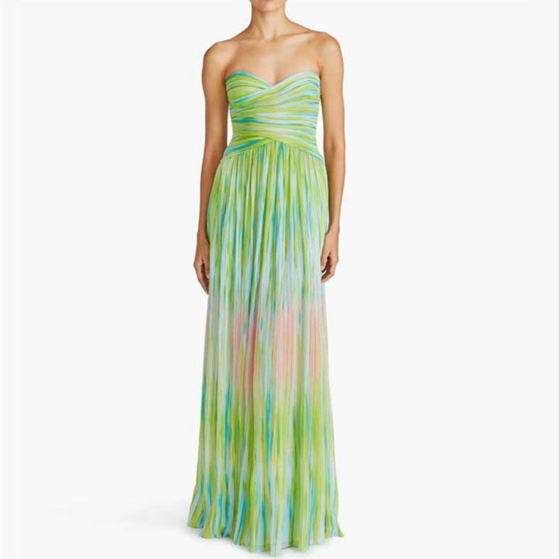 Chic Off Shoulder High Waist Women Dress Strapless Design Pleated Casual Long Dress 2026 Temperament Sleeveless Sexy Party Dress_ecoleips.com