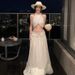 Elegant Vintage Women's Dress Set Long Sleeve Flowy Midi Dress And Top Romantic Violet Classic White plus Size Available (XS-XXXL)_ecoleips.com