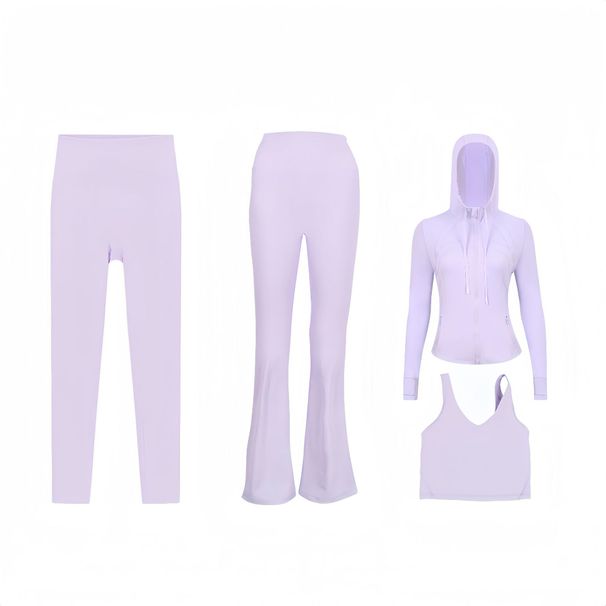 Women's Slim Fit Four Piece Set Hooded Jacket U Shaped Vest Flared Pants Cropped Pants Elastic Fit Sportswear_ecoleips.com
