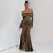 Elegant Lace-Trimmed Off-Shoulder Slit Dress – Long Sleeve Ruffled Maxi Dress For Women Body-Skimming A-Line Silhouette_ecoleips.com