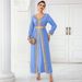 Light Blue Webbing Hand Stitched Long Sleeve Two Piece Dress Spring Travel Elegant And Fashionable Long Dress_ecoleips.com