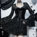WY23083 Women's Slim Fit Long Dress Elegant Dark Flocked Retro Style Fashionable New Summer Long Sleeve Dress_ecoleips.com