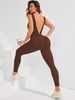 LazyZoom New Deep V One-Piece Bodysuit Stretch Tight Quick-Dry Yoga Wear Beautiful Back Dance Sports Fitness Suit_ecoleips.com