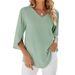 Women's Clothing Spring And Summer New Solid Color V Neck Mid Sleeve Loose Chiffon Shirt Women's Top_ecoleips.com