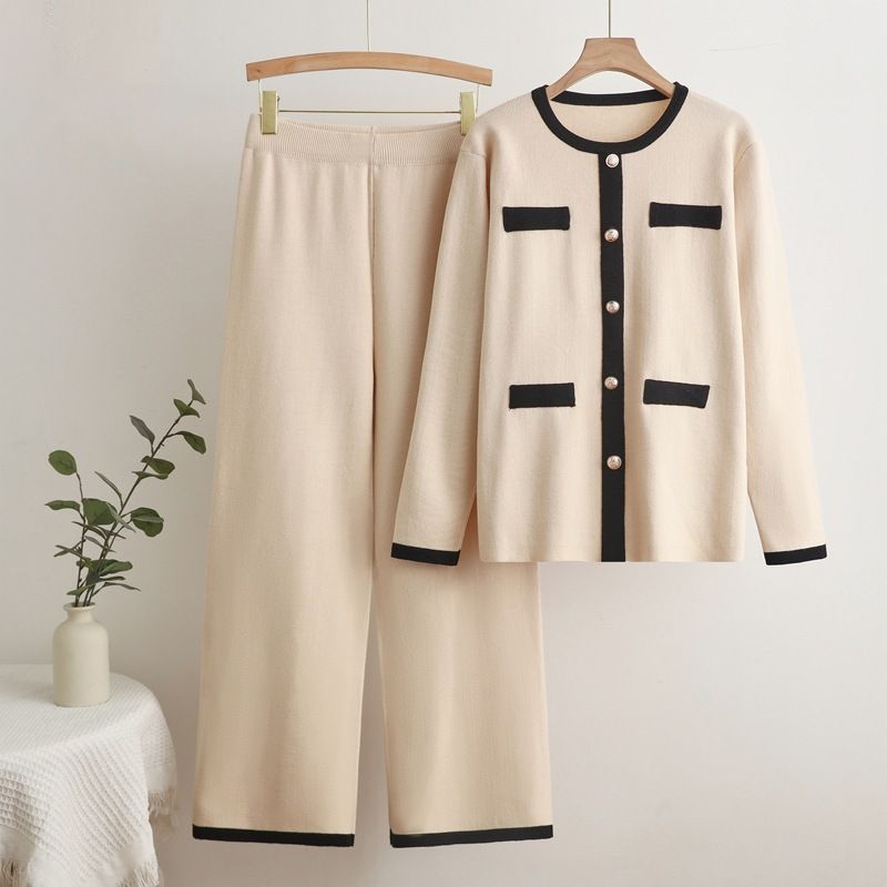 Voghion Women's Knitted Wide Leg Pants Set - Slimming High Waist Two Piece Outfit, Comfortable Casual Fall Winter Trousers Suit_ecoleips.com
