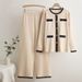 Voghion Women's Knitted Wide Leg Pants Set - Slimming High Waist Two Piece Outfit, Comfortable Casual Fall Winter Trousers Suit_ecoleips.com