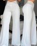Women's High-Waisted Belted Trousers Elegant Commuter Style Hollowed out Slightly Flared Casual Wide Leg Pants_ecoleips.com