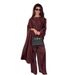 Set High End Design Loose Fitting Shawl Top Two Solid Color Satin Wide Leg Pants Women's Clothing_ecoleips.com