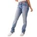 Cross-Border 2025 Spring New Double Button Mid-Waist Straight Leg Jeans For Women Slim Fit Elegant Long Pants_ecoleips.com