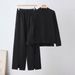 Women's Autumn/Winter Two Piece Set European American Style Loose Pullover Sweater And Slit Wide Leg Pants Solid Color Knitted Suit_ecoleips.com